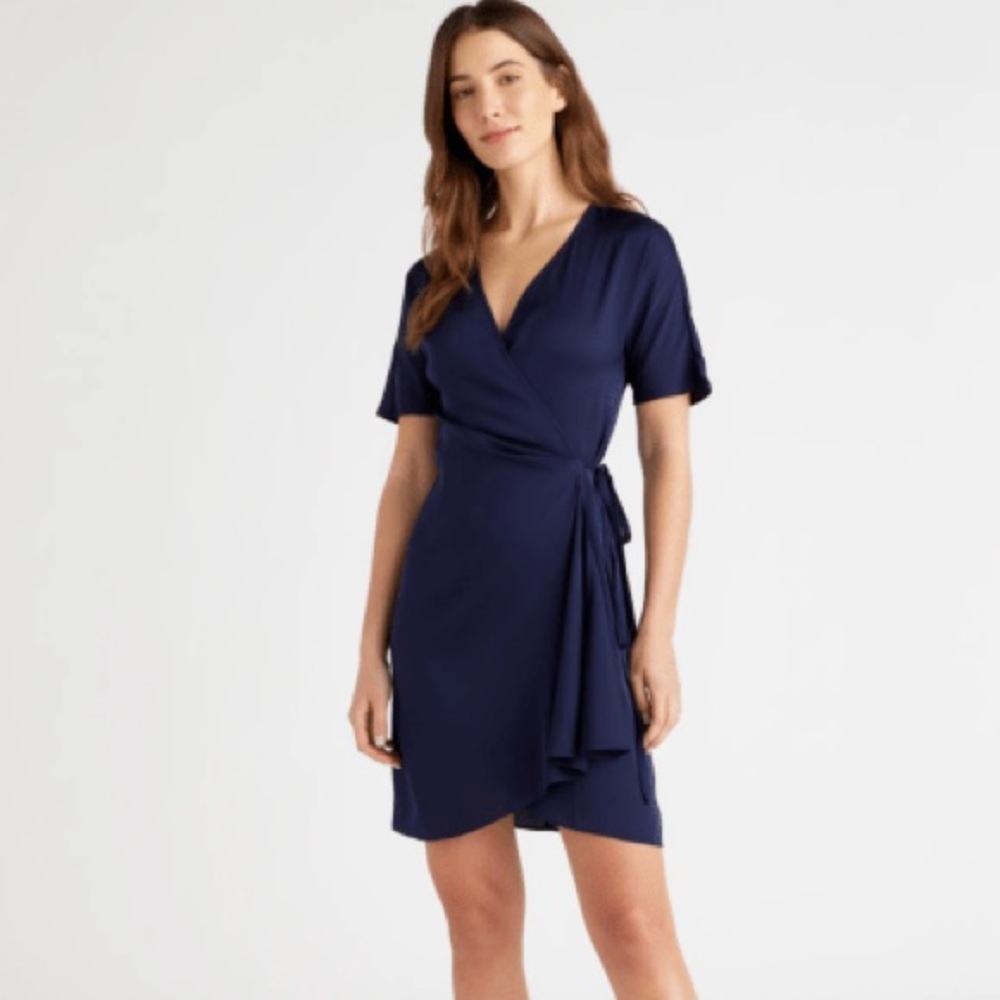 Quince Washable Silk Wrap Dress - Navy